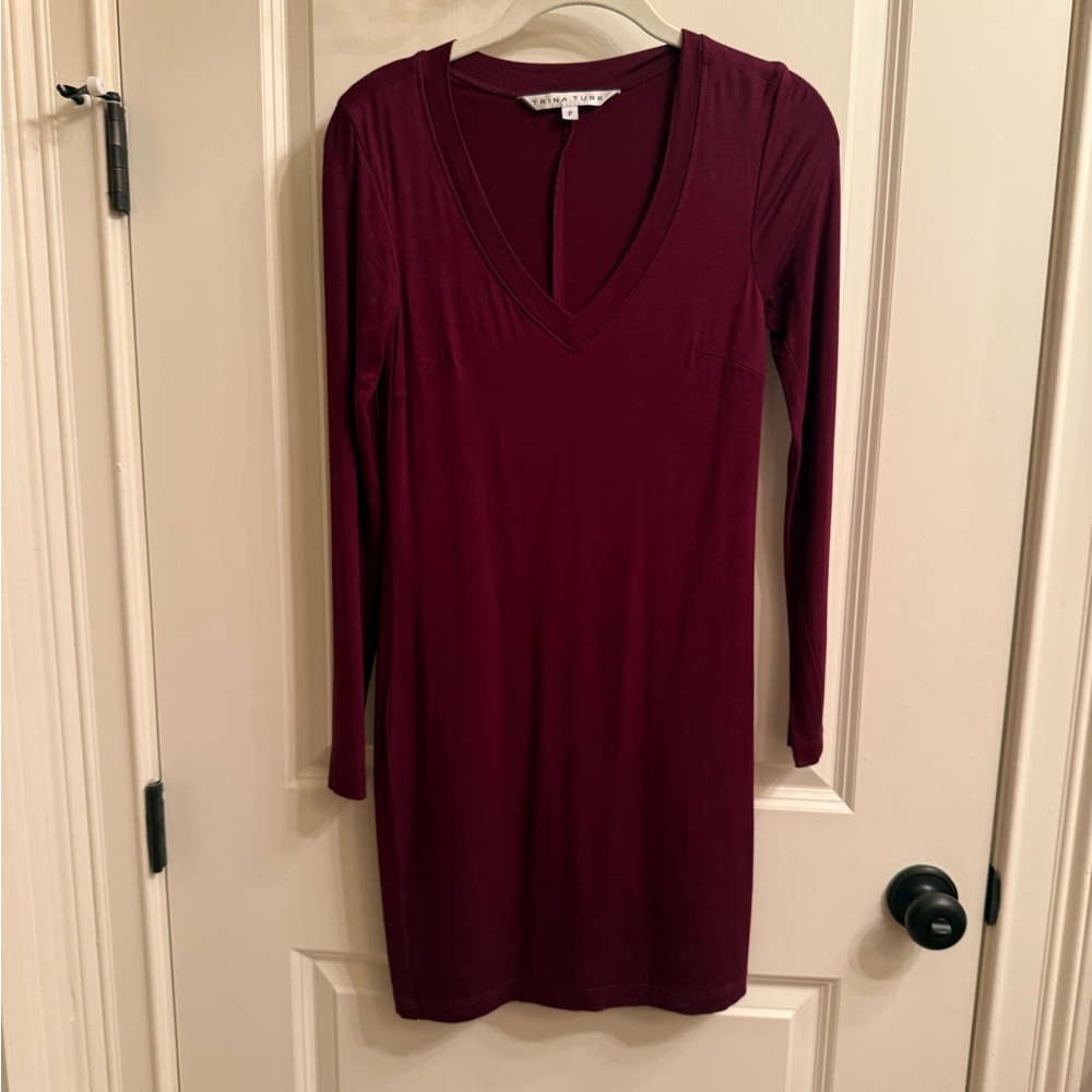Vince Camuto Long-Sleeve V-Neck Dress in Burgundy
